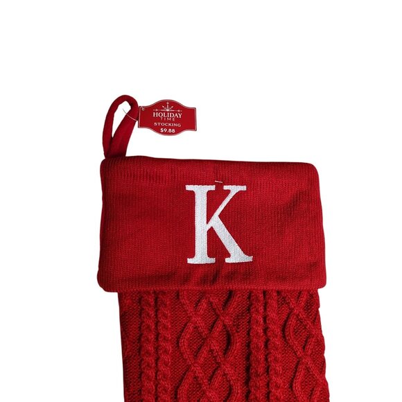 Holiday Time 19 inch Red Knit Embroidered Monogram Initial K Christmas Stocking - Picture 3 of 4
